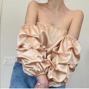roae gold off the shoulder ruffle top